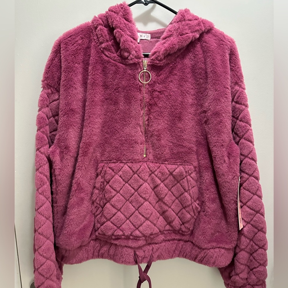 New Juniors Plush Hooded Pullover Mauve XL